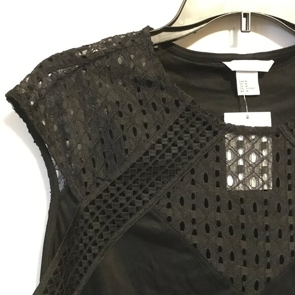 NWT H&M Black Lace Topped Crew Neck Cap SleeveTop - Picture 5 of 14